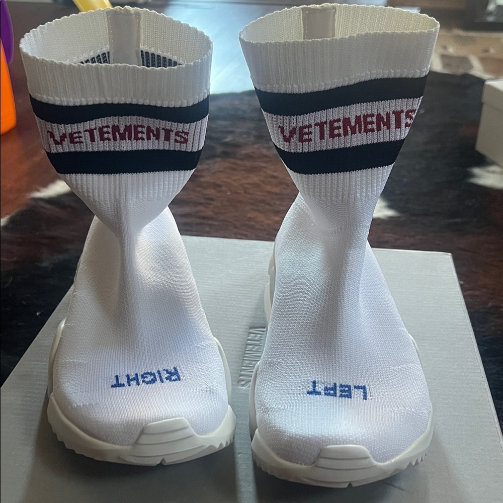 Vetements X Reebok White High Top Sock Sneaker Size 6 Men/7.5 women unisex